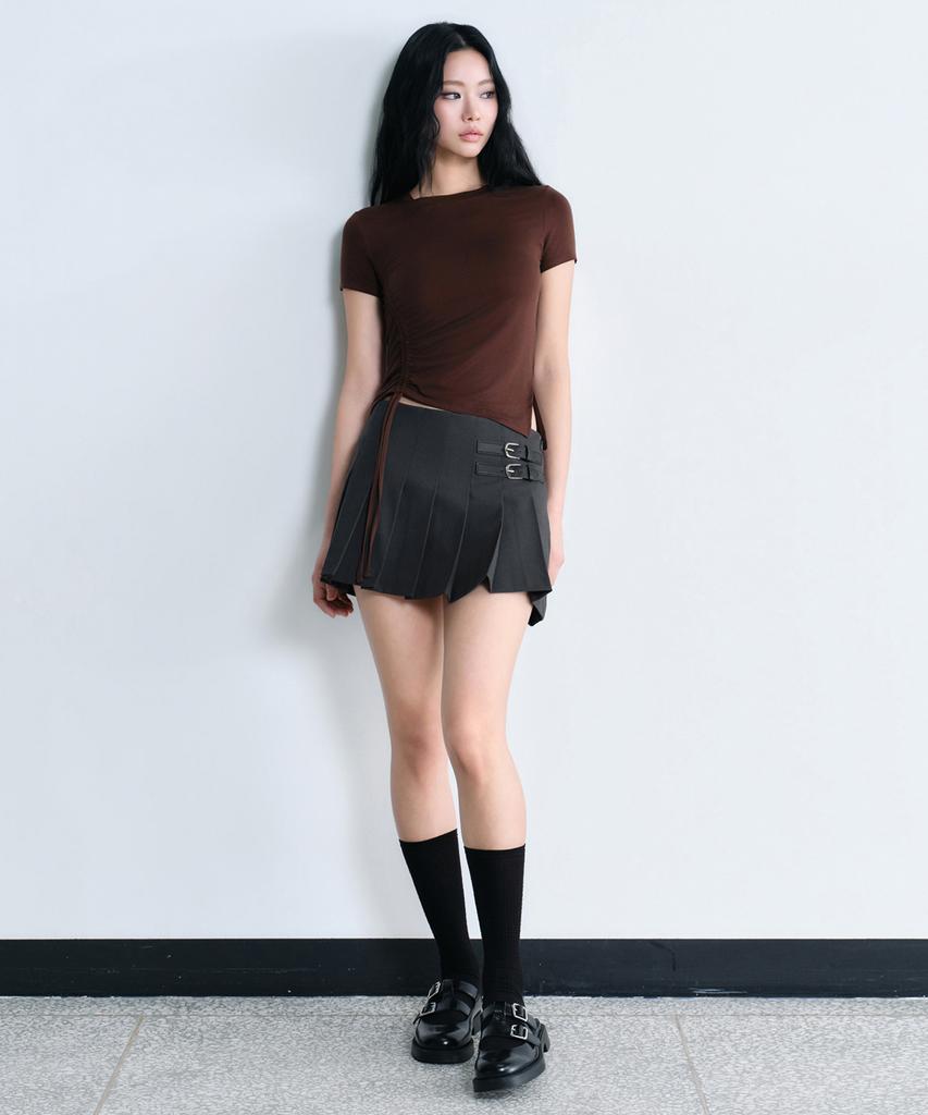 Musinsa Standard Woman Women'S Low Rise Buckle Pleated Mini Skirt [Gray]