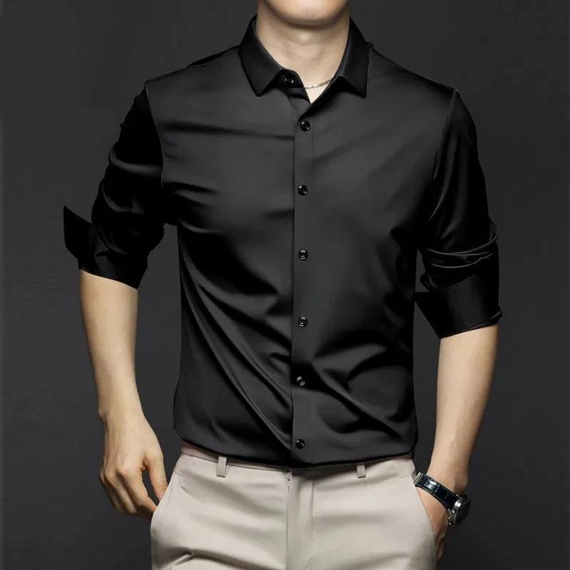 Mens Long Sleeve Solid Business Casual Wrinkle Resistant Formal Shirt