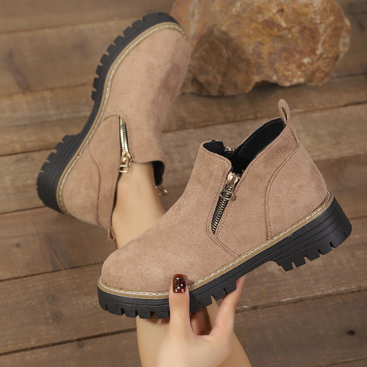 

Ботинки Мартина с круглым носком и боковой молнией, короткие ботинки на толстом каблуке, новые осенне-зимние женские короткие ботинки большого размера 43 розовый