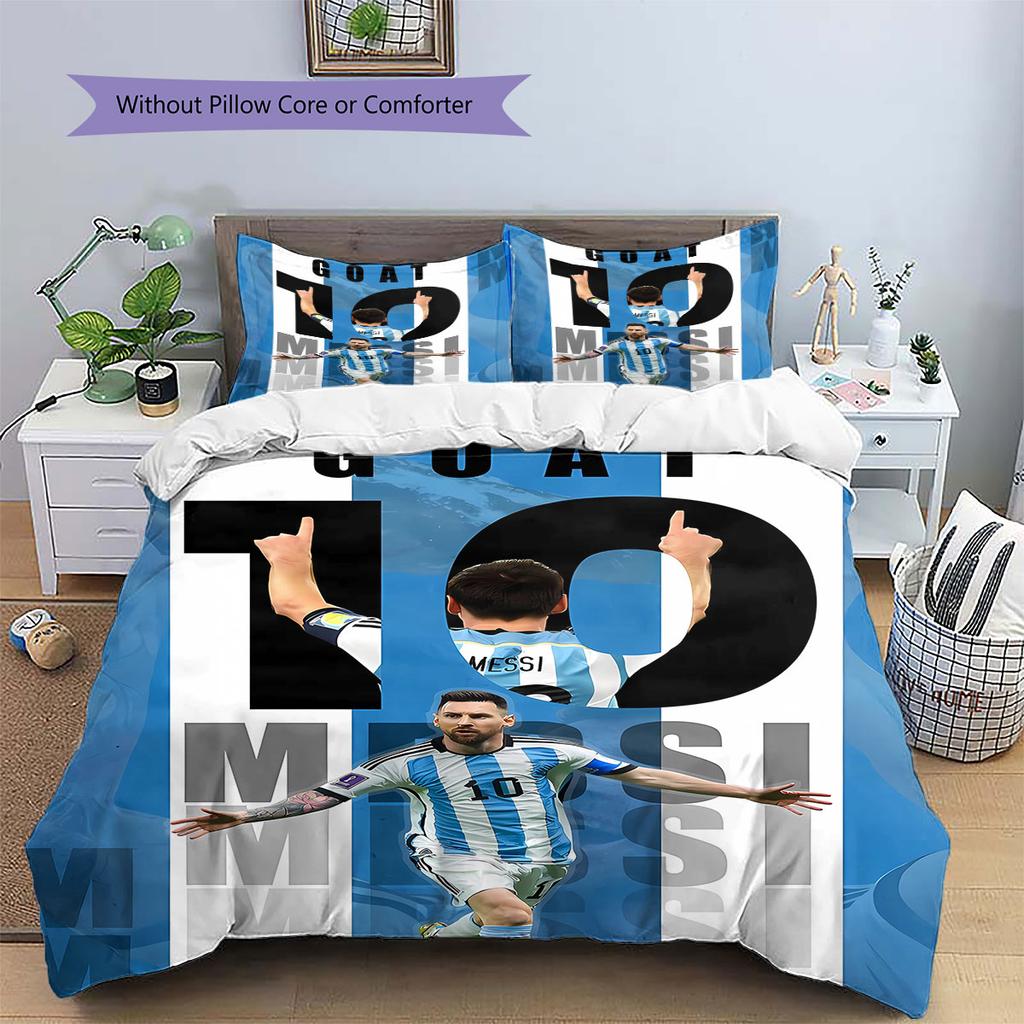 Biancheria da letto con motivo Messi, Set piumino Copripiumino Federa Regalo di compleanno per la casa(1 * copripiumino + 2 * federa, senza nucleo)
