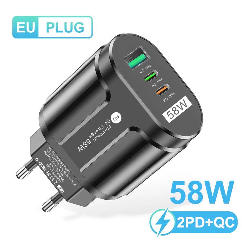 PD33W GaN QC3.0 Multi-Port EU Charger 9V/12V Fast Charging Adapter