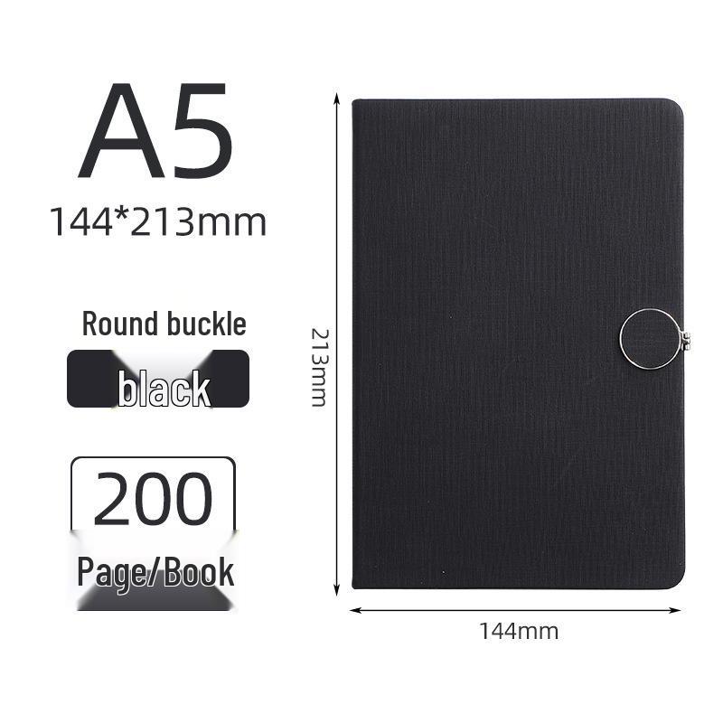 Round Buckle A5 Notebook - Business Meeting Diary with Creative Fabric PU Leather Cover