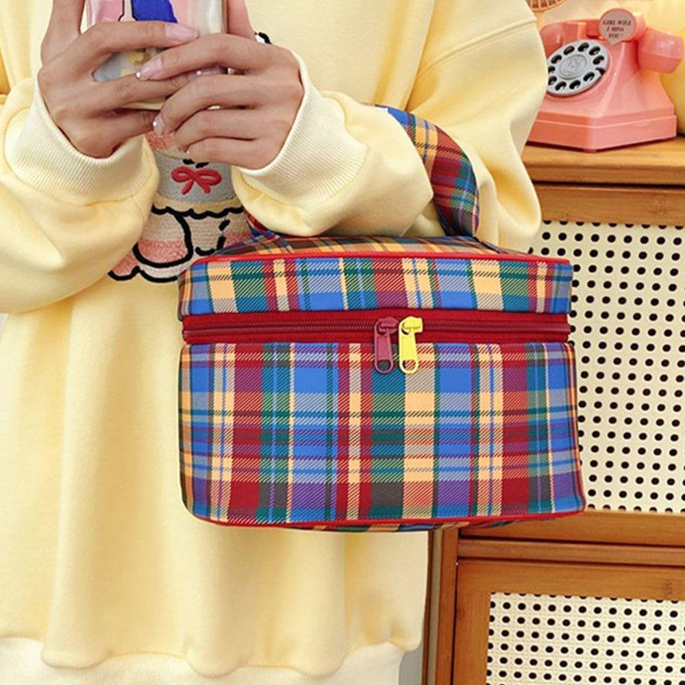 Large Capacity Women Cosmetic Bag Handbag Travel Toiletry Bag Fashion Checkered Makeup Bag Travel
