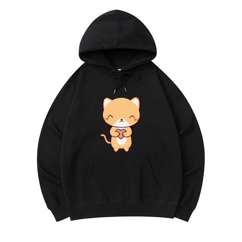 

300 GSM Men s Healthy Cotton Hoodies Kawaii Cute Kitten Cat Print Premium Cotton Sweatshirt