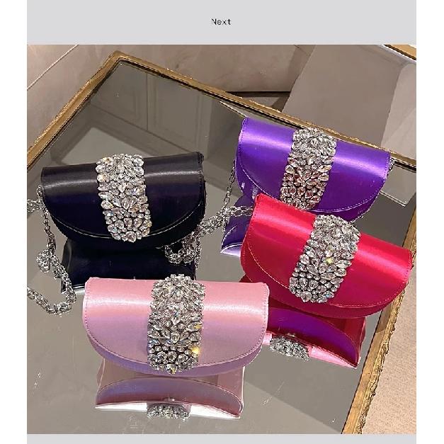 Sparkling Rhinestone Wedding Party Trendy Evening Bag – Elegant Retro Satin Shoulder & Crossbody Purse Women Handbags Clutch Purse