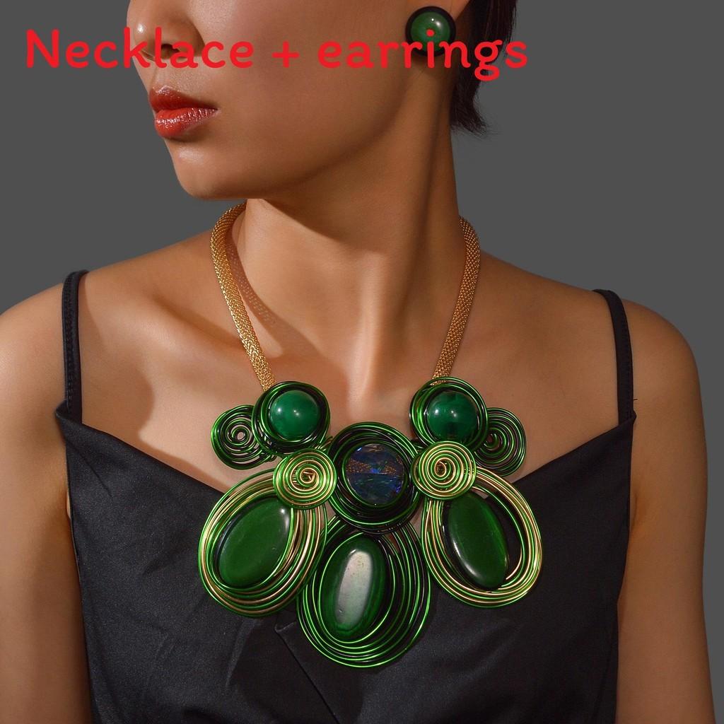 Geometric Exaggerated Crystal Jewelry Set With Alloy Necklace Earrings For Style Youth