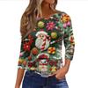 Women's Fashionable Casual Three Quarter Sleeve Christmas Printed Round Neck Top