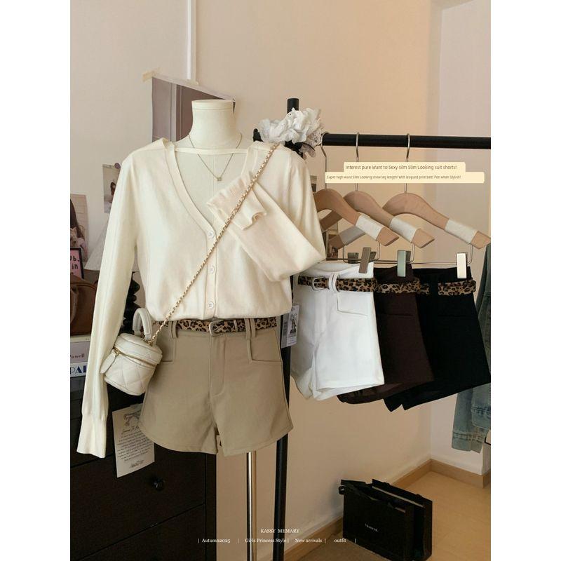 Kumikumi American vintage Khaki High Waist Casual Pants Women Autumn Niche Versatile Slimming Straight Pants Shorts