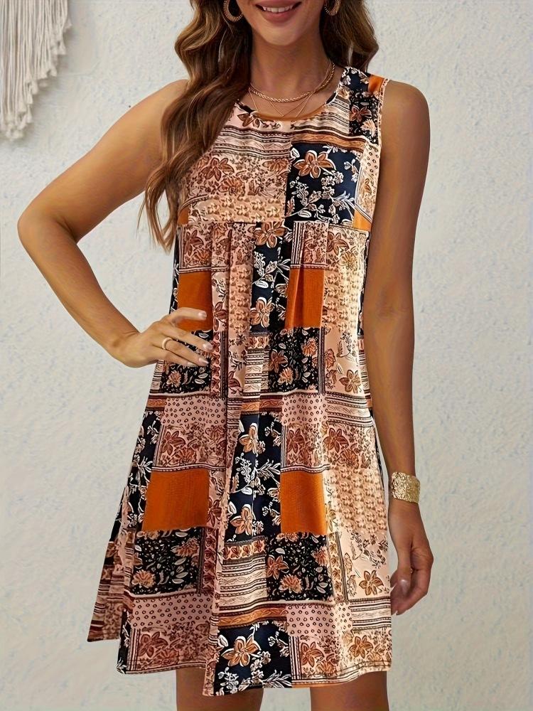 European and American women's skirts spring and summer new loose casual versatile travel printed sleeveless dress