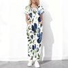 Women Plus Size Floral Printed Cutout Neck Short Sleeve Scrub Set With Pockets Top And Long Pants Two Piece
