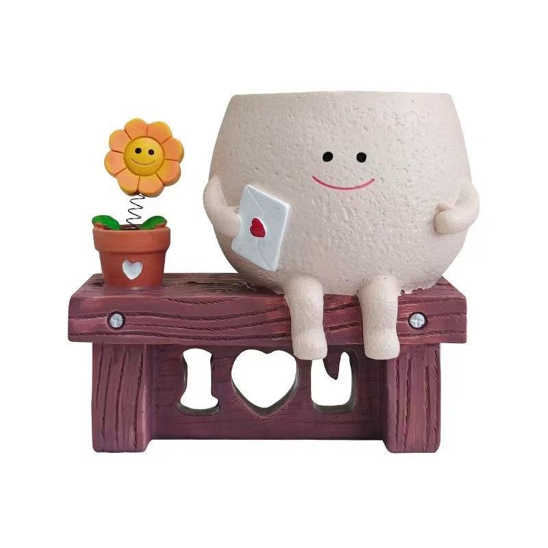 Smiley Face Swing Hanging Succulent Planter - Cute Balcony Garden Pot for Patio Courtyard Decoration Creative Cartoon-Style Plant Holder for Indoor