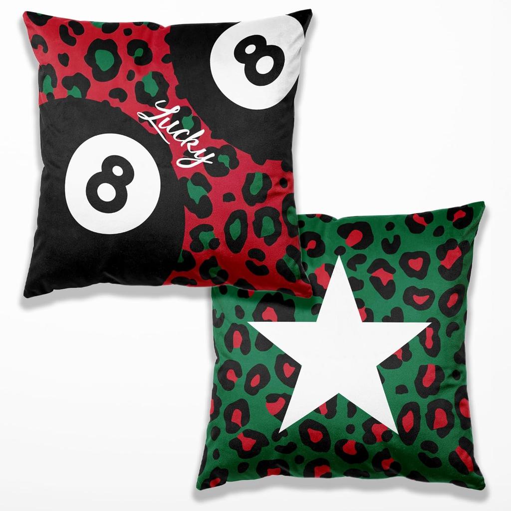 Preppy Star Lucky 8 Ball Cheetah Leopard Print Room Decor Pillow Cover 18x18 Set of 2,Leopard Gifts for Women,Cheetah Print Gifts,Coquette Pillow