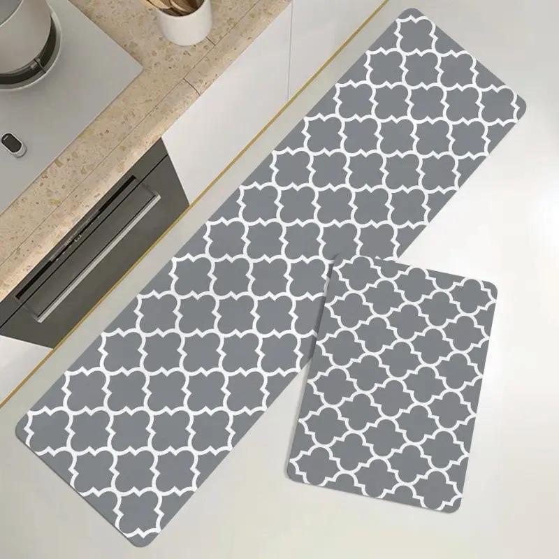 Foldable Kitchen Mat with Non-Slip Backing, Waterproof Polyester Floor Rug for Sink Area & Counter Floral Print