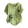 Women Buttons  Short Sleeve Floral Print Buttons Cotton Linen Vintage Top