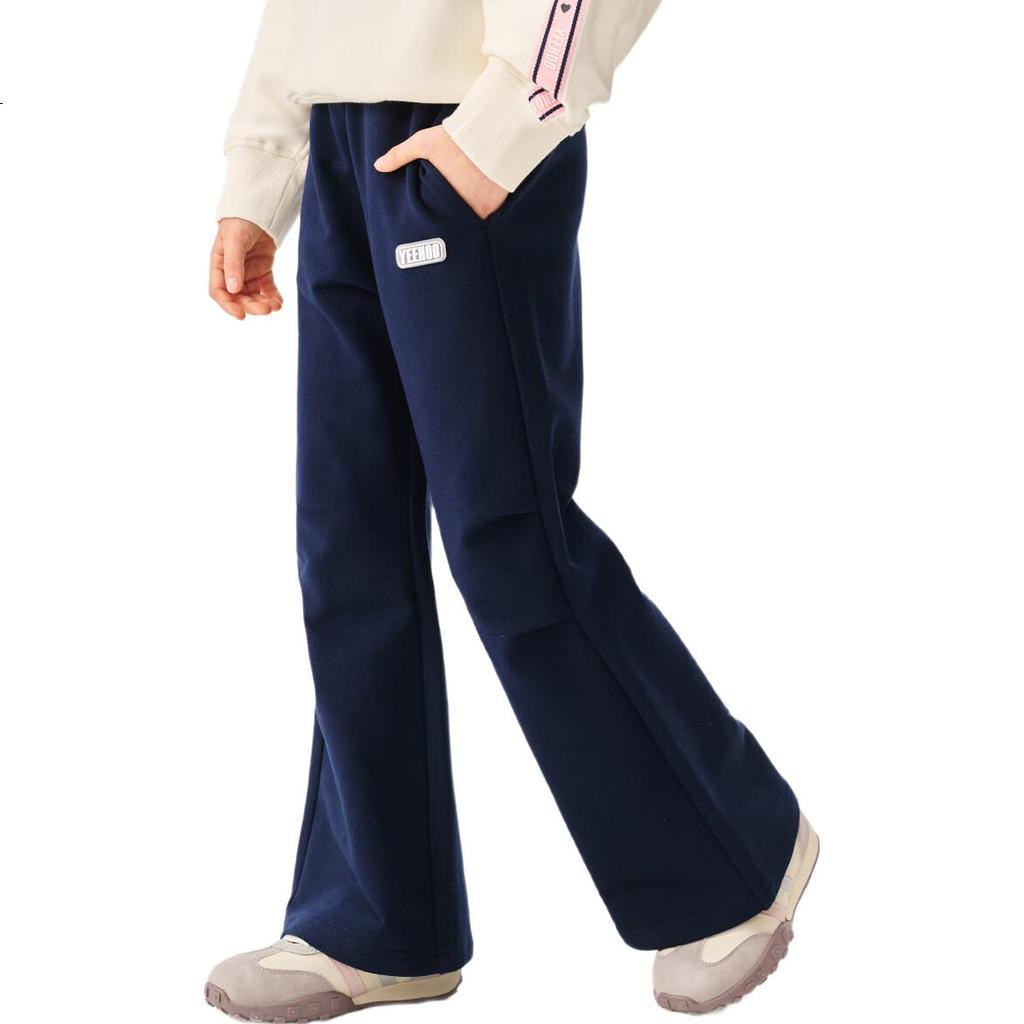 YEEHOO Girls' Flared Pants, Children's Trousers, Long Pants for Older Kids, Sports Sweatpants, Casual Autumn Wear, Navy Blue, Size 170