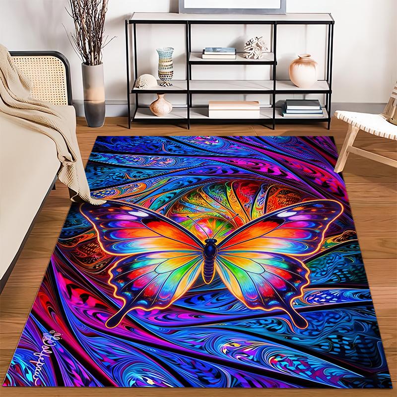 Colorful Butterfly Carpet with Abstract Swirl Design, Vibrant Home Decor Suitable for Use As an Anti-slip for Living Room Bedroom Sofas