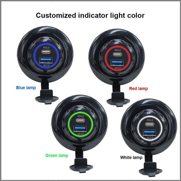 Dual USB QC 3.0 & PD USB-C Panel Mount Car Charger 12V