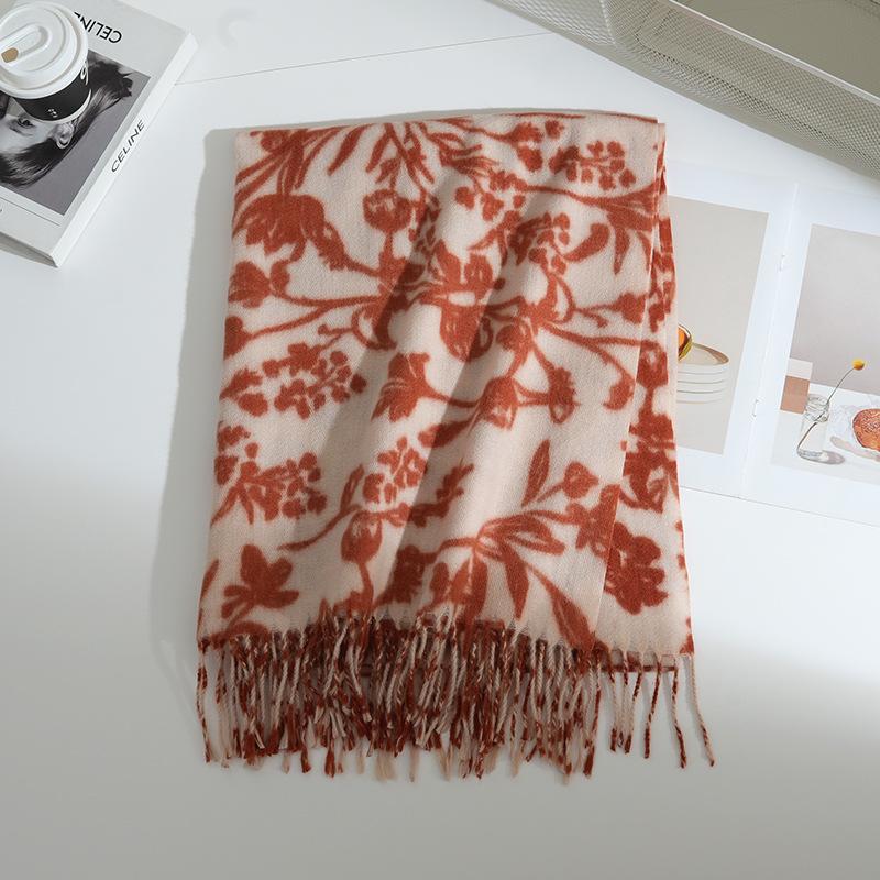 European and American imitation cashmere fringed printed scarf women's winter Korean version versatile temperament warm shawl couple scarf