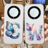 For Honor X9b X9a X9c Magic5 6 7 Lite Blue Butterfly Flower Letters A-Z Transparent Clear Women Phone Case Silicone Bumper Cover