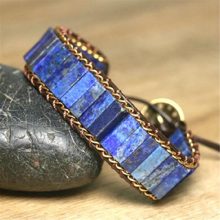 Lapis Lazuli Armband Guldkedja Flätat Armband Justerbart Handledstillbehör Mode Armbandskedja Perfekt Present till Kvinna