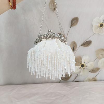 Bolso de noche con perlas para mujer, bolso de mano con borlas y cuentas, bolso de mano de día con diamantes de imitación, cartera para boda, bolso para fiesta y graduación