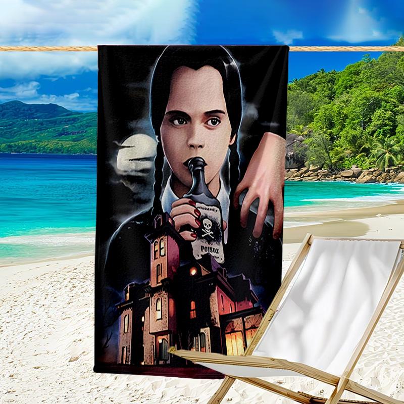 1pc Addams Family Wednesday1 Beach Towel, Sports Cape, Beach and Seaside Swimming Pool Equipment, Fashion Pattern, Rectangular, Travel Essentials
