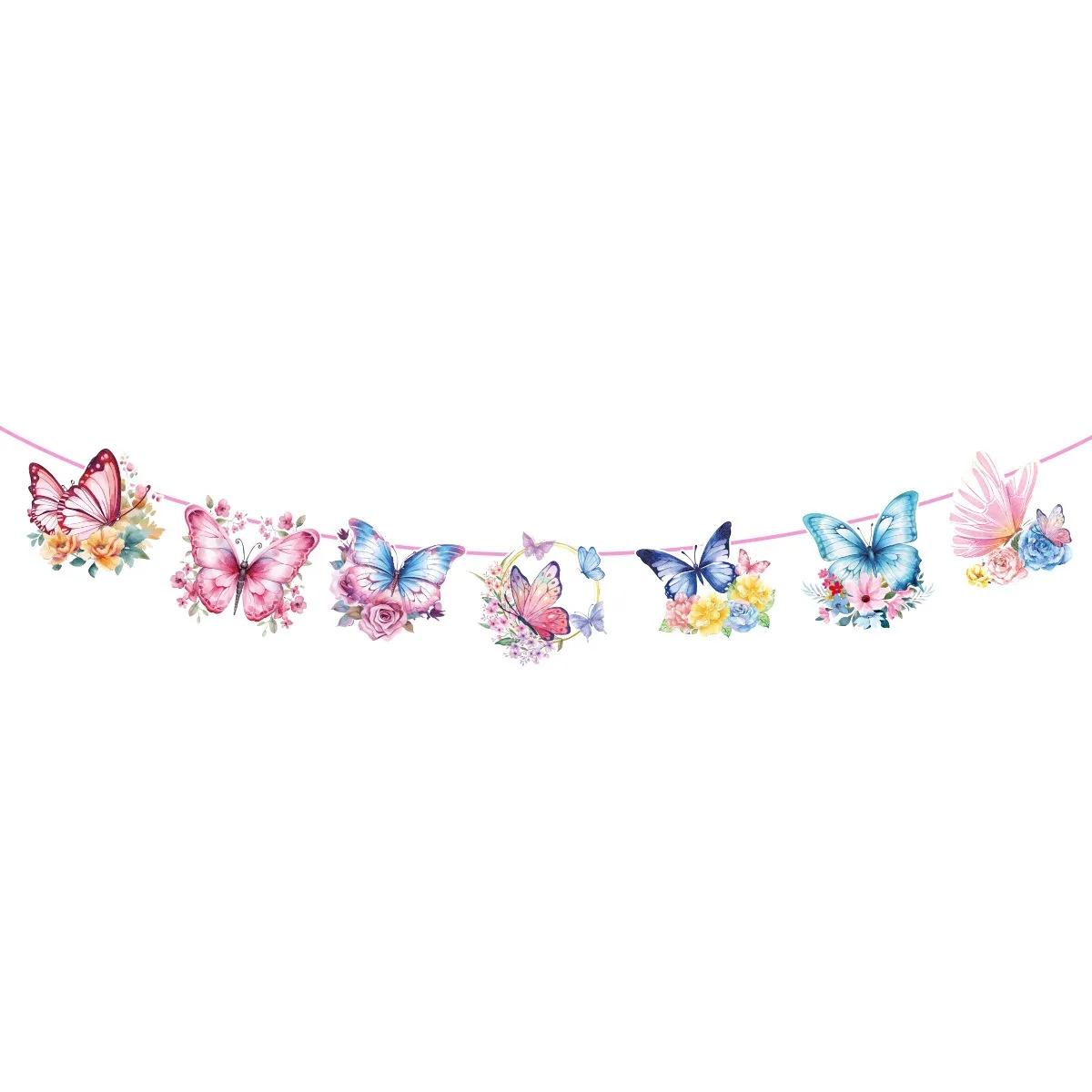 

Butterfly Girls Birthday Banner Flower Colorful Butterfly Garlands Happy Kids Girl Princess 1st 2nd 3rd Birthday Party Decors