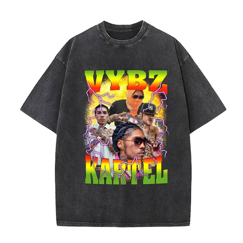 Vintage Gewassen Vybz Kartel Wereldtournee 2025 Merchandise T-shirt Heren Gotische Hip Hop Oversized T-shirts 100% Katoen T-shirt Streetwear