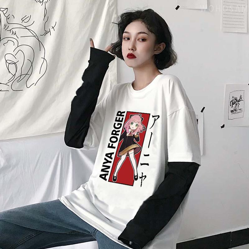 2023 Hot Japanese Anime Spy X Family T shirt Kawaii Girl Cartoon Anya Forger For Women Summer Unisex Long Sleeve Striped T-shirt