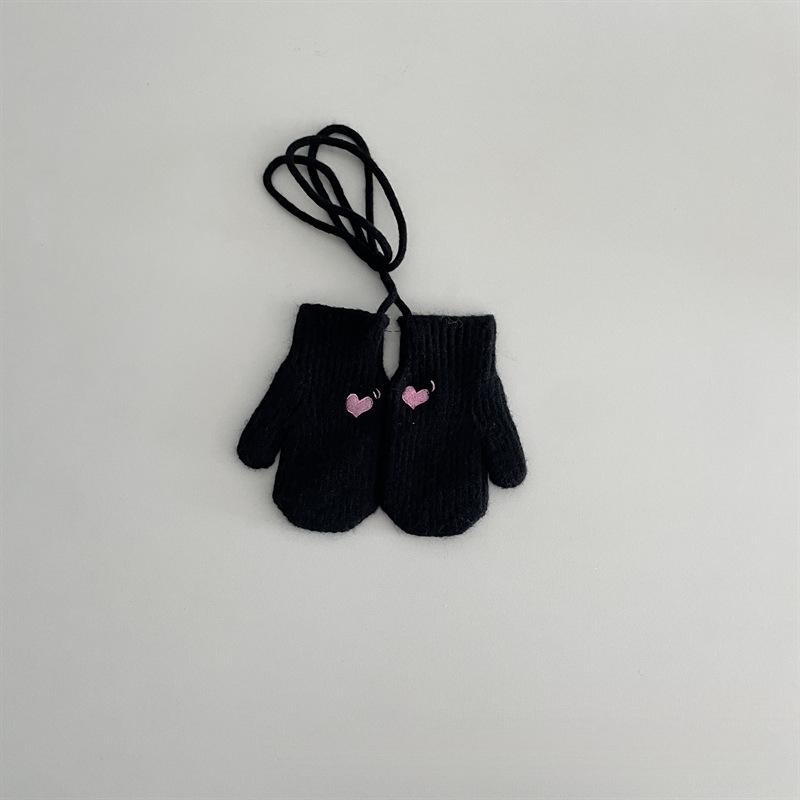 Winter Winddicht Kältefest Warm Kinderhandschuhe 2-5 Jahre Gesticktes Herz Halsband Strick Cremefarben Babygarn Säuglingswolle