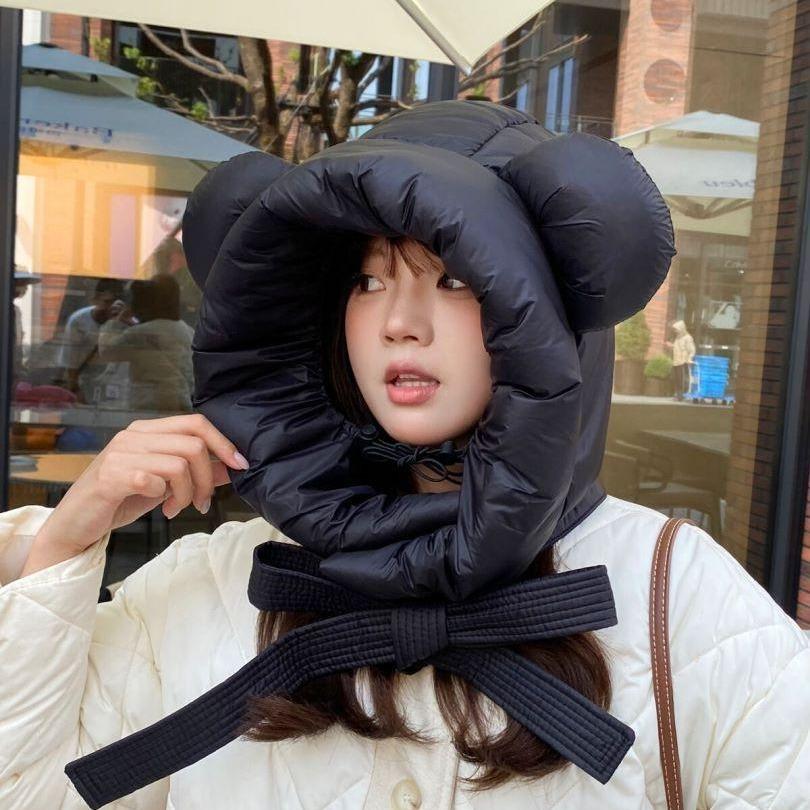 Autumn And Winter Cute Bear Ears Down Hat Women'S Northern Warm Ear Protection Lei Feng Hat Skiing Windproof And Cold Lace-Up