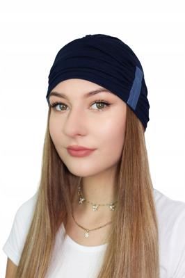 Navy Blue Mona Turban Crinkled Cap Without Pattern Even After Chemotherapy