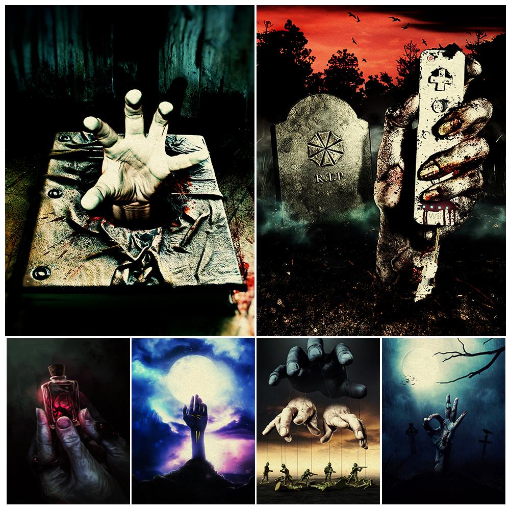 

Рука, вытянутая из Книги Дьявола, Ретро настенный художественный холст, напечатанный плакат с изображением гробницы