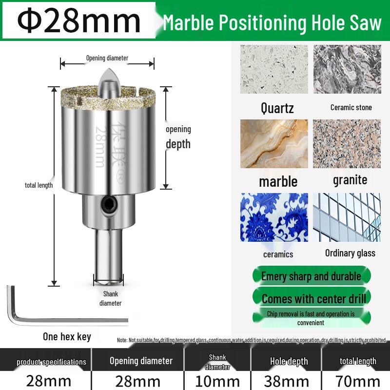 Positioning Drill Bit for Tile, Glass, Marble, and Stone Drilling