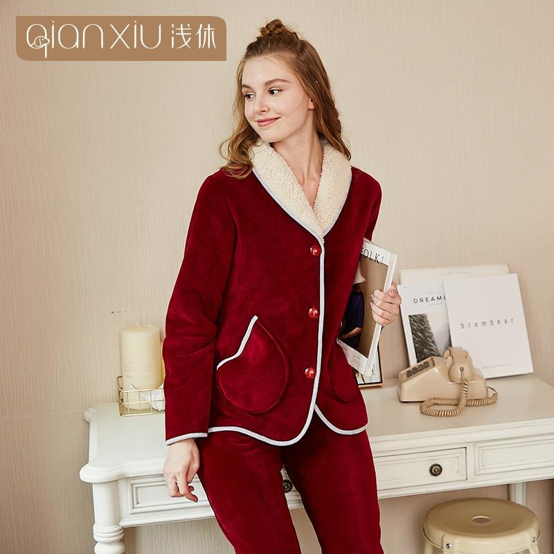 [Verschiedene Stile] Kompound-Imitations-Lammwoll-Pyjama Winter Samt Verdickt Pelz Integrierte Loungewear Hellrot
