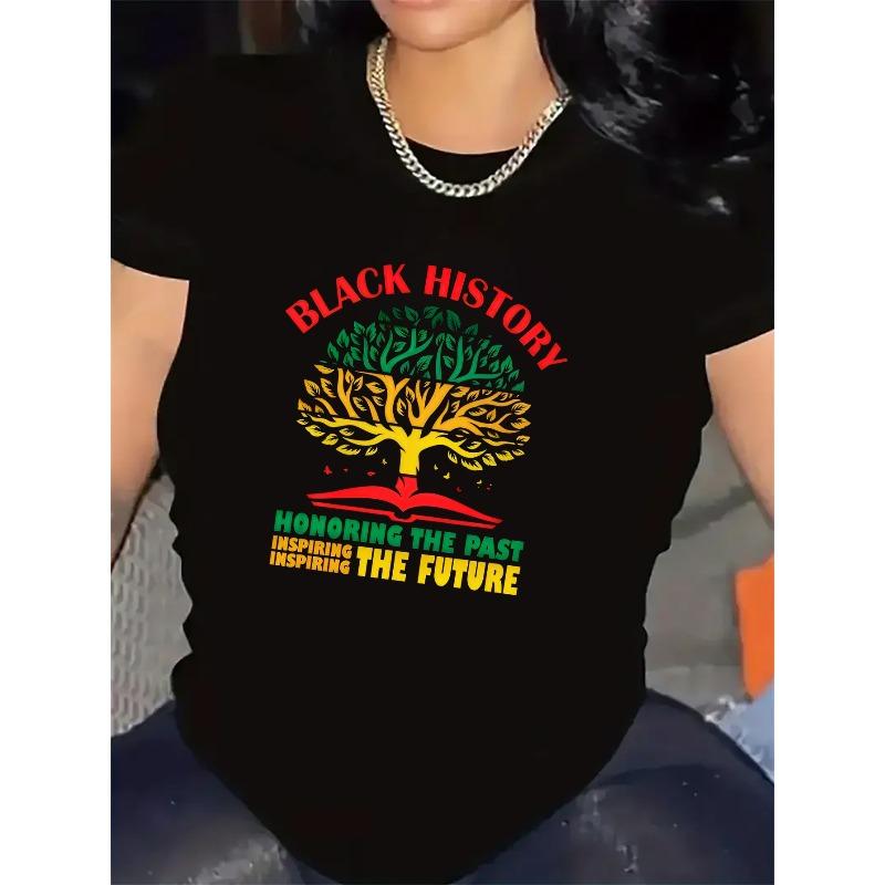 

European sizes Women S Black History Graphic T-Shirt - Honoring the Past, Inspiring the Future Design with Tree & Book Print, Lightweight 4XL чорний