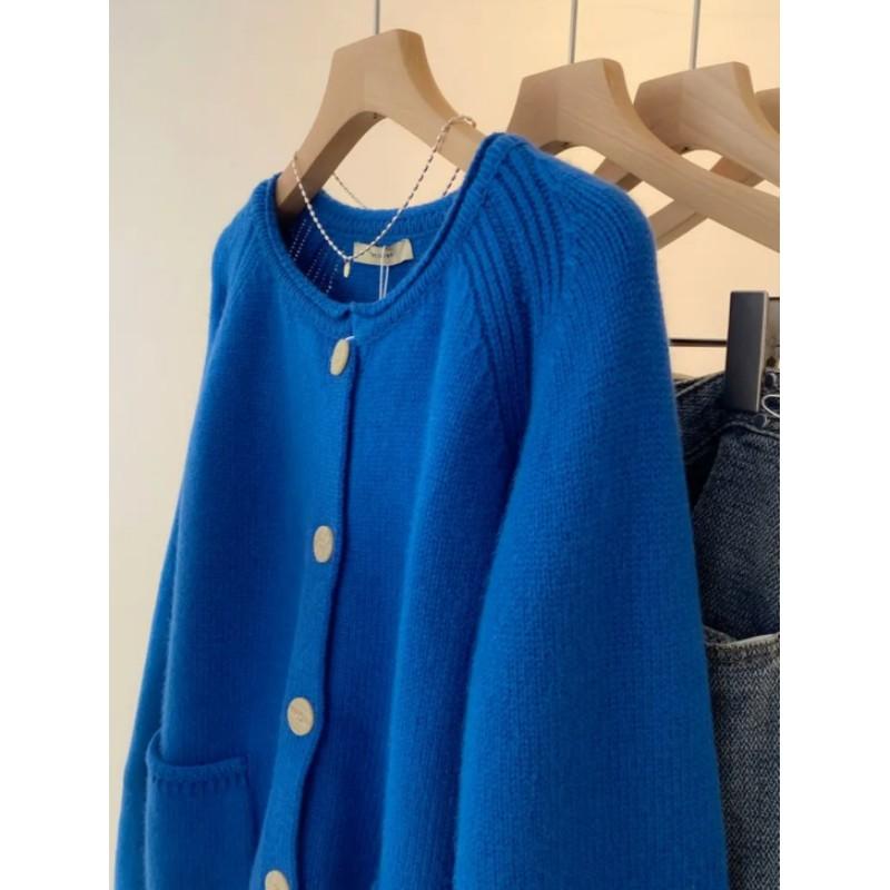 Women Design Knitted Cardigan Sweater Sensibility Nichelantern Sleeve Top Crew Neck Outerwear