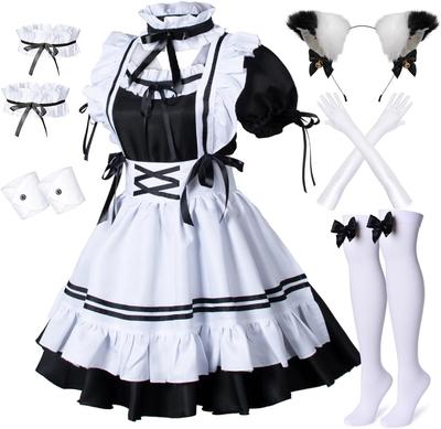 2024 6pcs Set Cute Maid Costume Cosplay Hand GameRed Wine Sweet Maid Costume Lolita Anime Cosplay