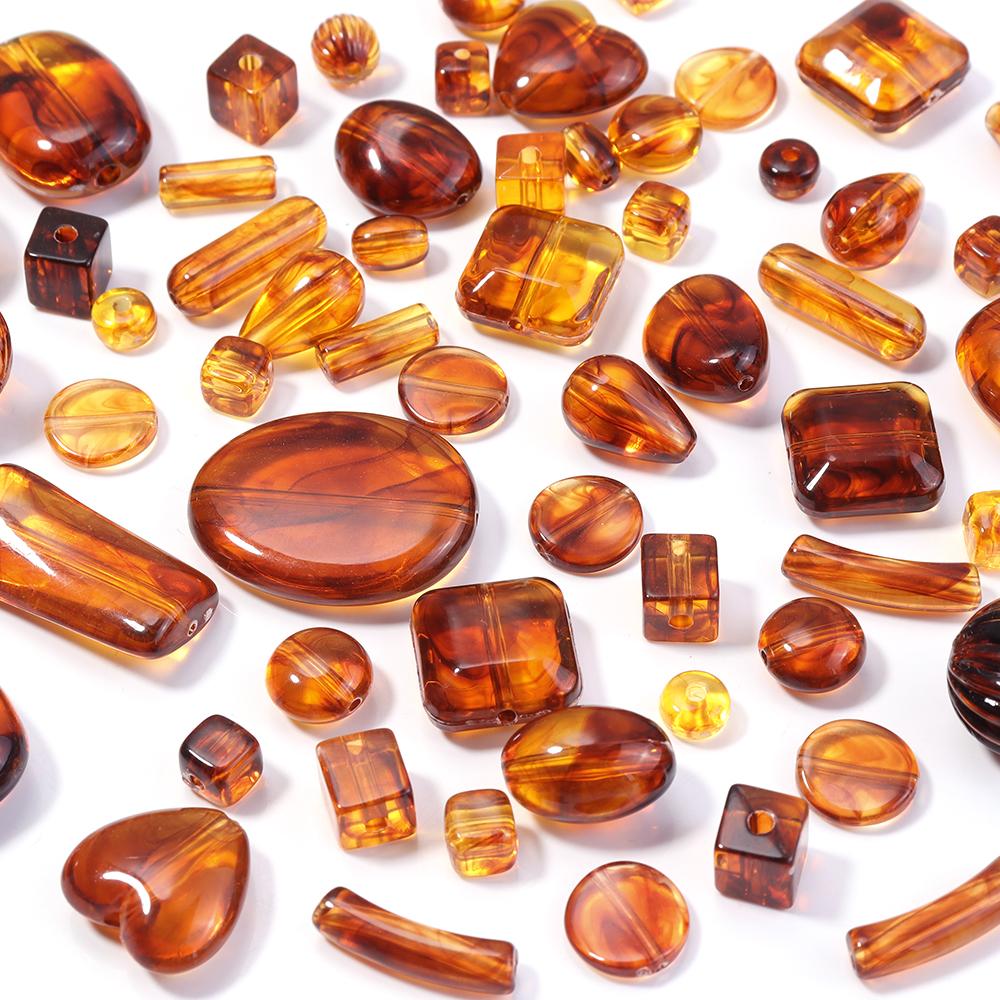 10-100pcs/lot Amber Color Acrylic Beads Oval Heart Pumpkin Shape Loose Spaced Beads For DIY Charms Bracelet Necklace Accessories