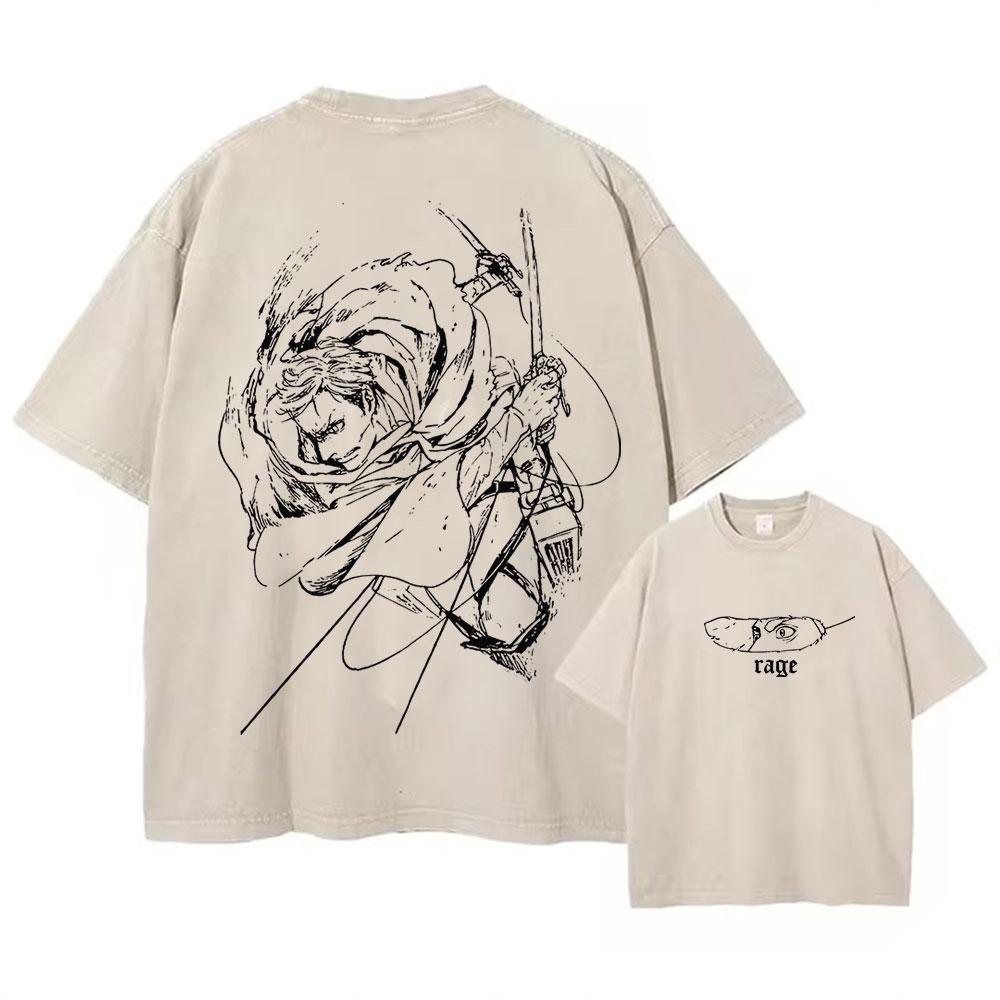 Anime Attack On Titan Washed Tshirts Retro Punk Gothic Cotton Vintage T-Shirt Harajuku Casual Men Short Sleeve Top Tee