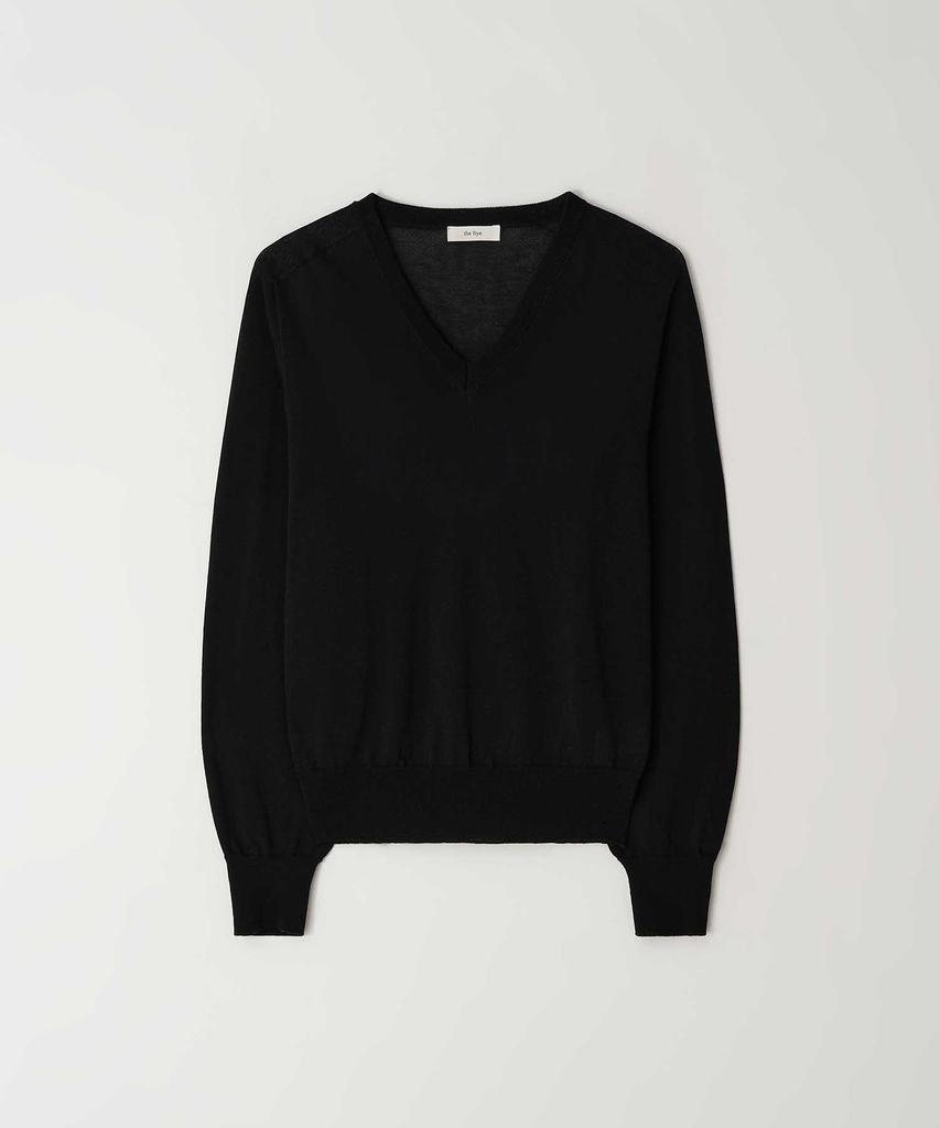 THERYE Wholegarment Cotton V-Neck Knit(Black)