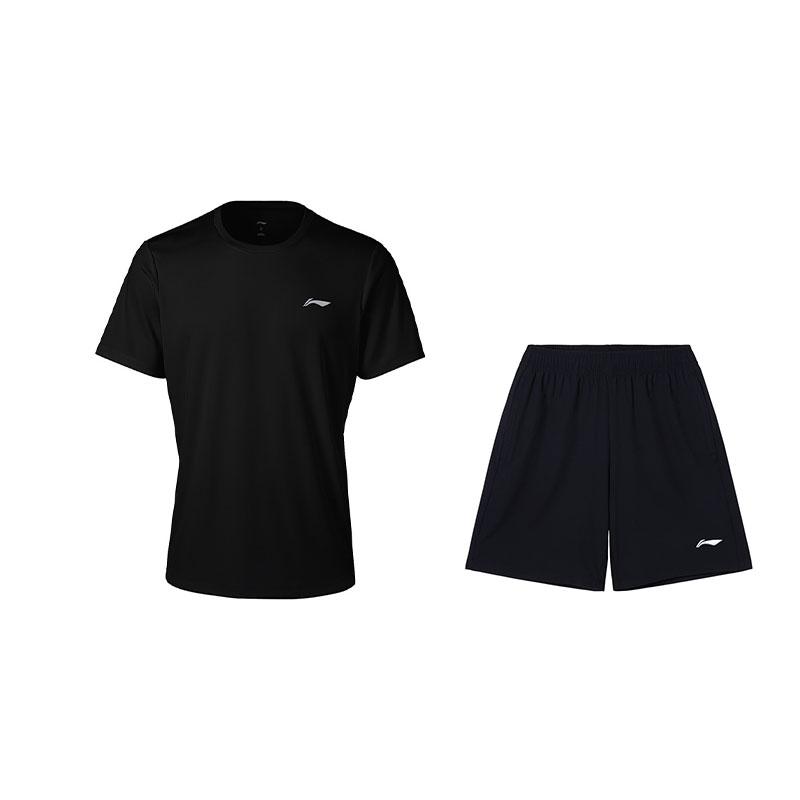 

Li-Ning Fashionable Versatile Breathable Short Sleeve Comfortable Shorts Casual Sports Suit Men suit Black W833-1+W685-1 S