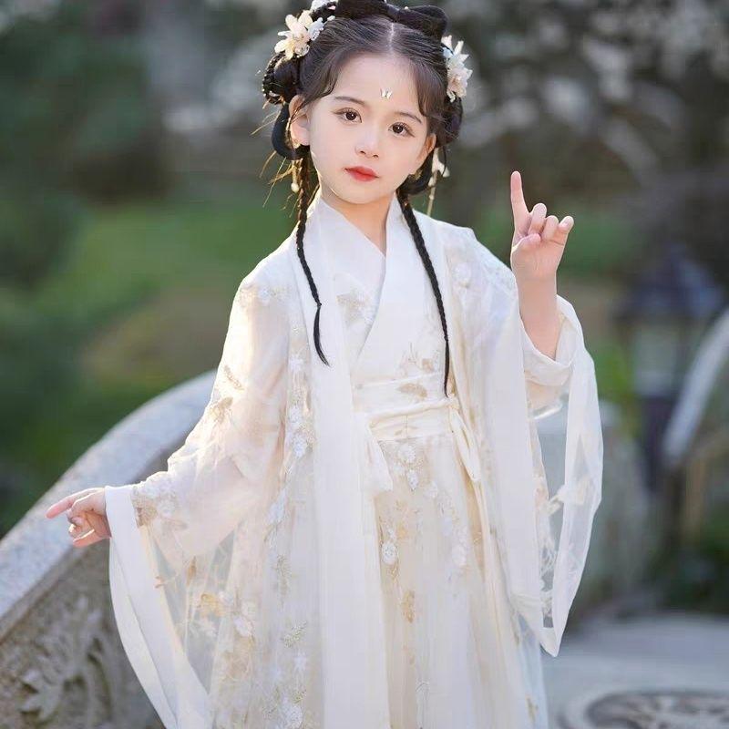 2025 Off-White Hanfu-Kleid für Mädchen: Wei Jin Stil für Frühjahrs- und Herbstaufführungen