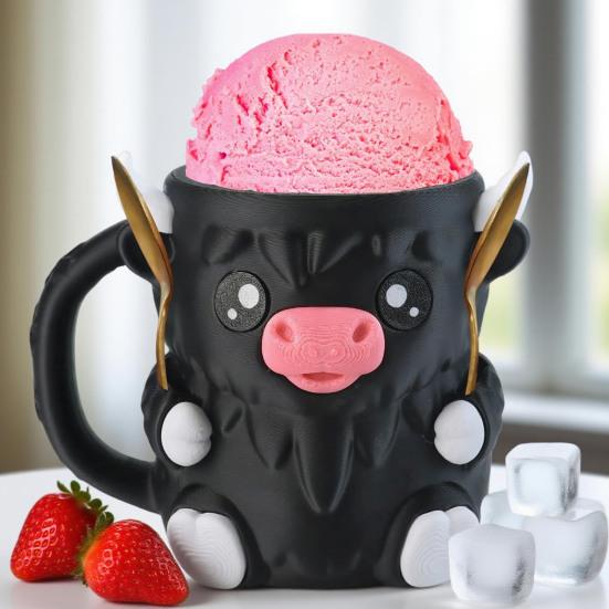 Highlandskveg Iskrem Pint Holder med 2 Skjeer Pingvin Iskremholder Gjenbrukbare Popsicle Beholdere Ølboksholder for Kjøkken Kafé Restaurant