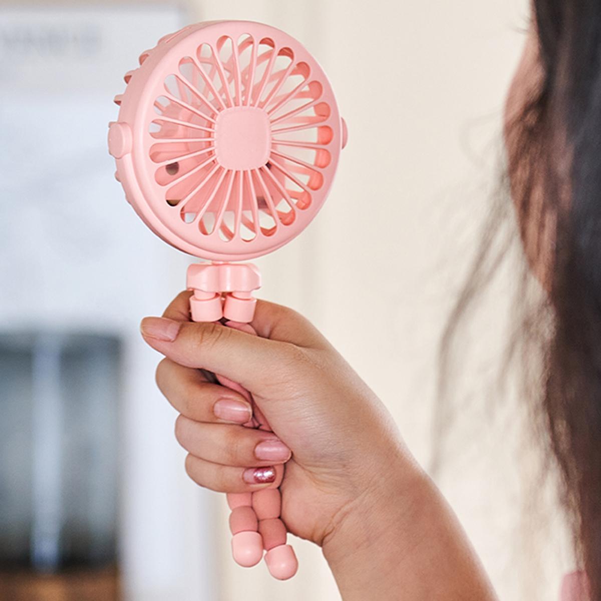 

Octopus shape handheld fan standing, hanging and winding 4 forms night light design rechargeable long battery life mini student рожевий