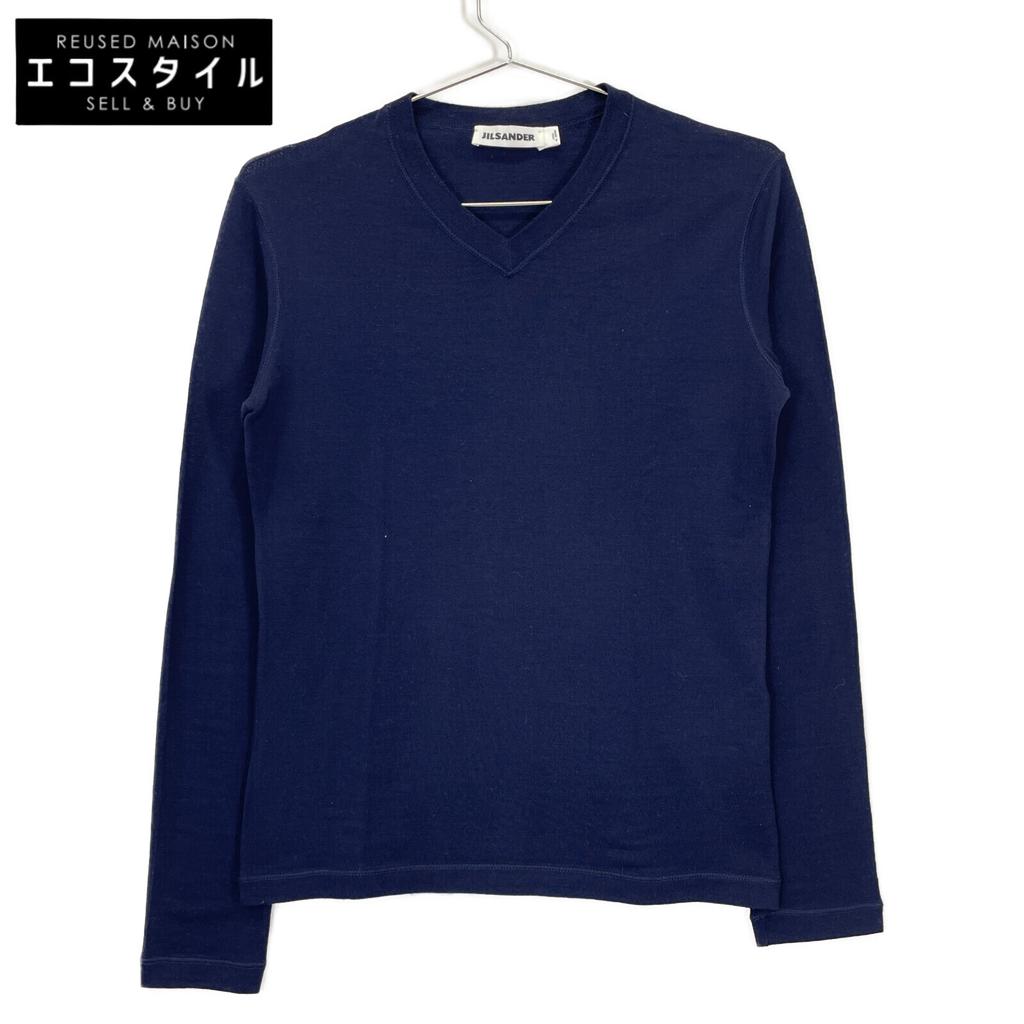 JIL SANDER JSWH751011 Navy Wool V-Neck Knit tops 32 NavyUsed