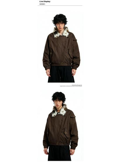 OREETA Retro Merade Unisex Cow Print Plush Lapel Short Casual Jacket