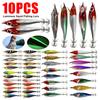 11PCS Luminous Fishing Lures Simulation Wooden Shrimp Bait Jigs Hook Squid Jigging Shrimp Hooks Octopus Cuttlefish Fishing Baits