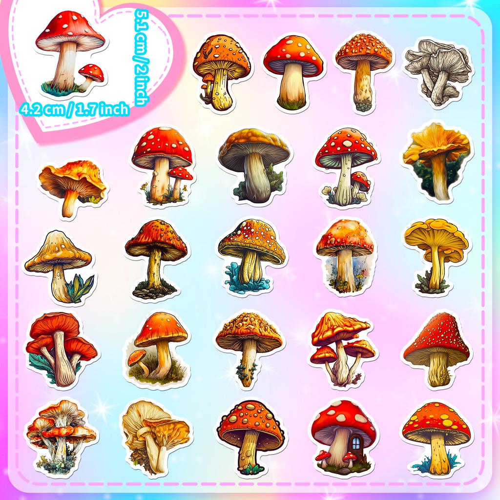 50 Mushroom Stickers Plant Mushroom Stickers Personalized Retro Guitar Notebook Graffiti Stickers