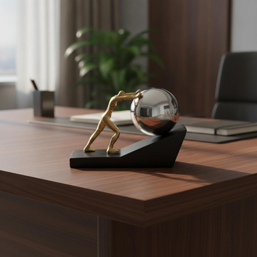 Gold-coloredToned Figurine with Silver Sphere Metal-likeLook for Entryway